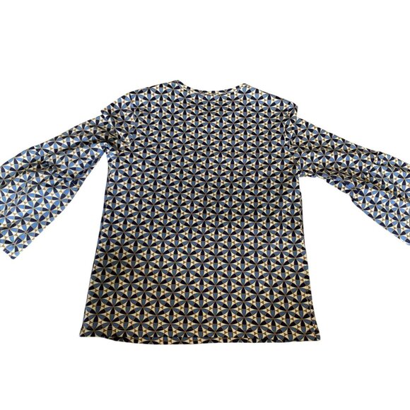 J. McLaughlin Top Size XS Blue Pinwheel Geometric Print Bell Sleeve Nylon Blend - Picture 10 of 11